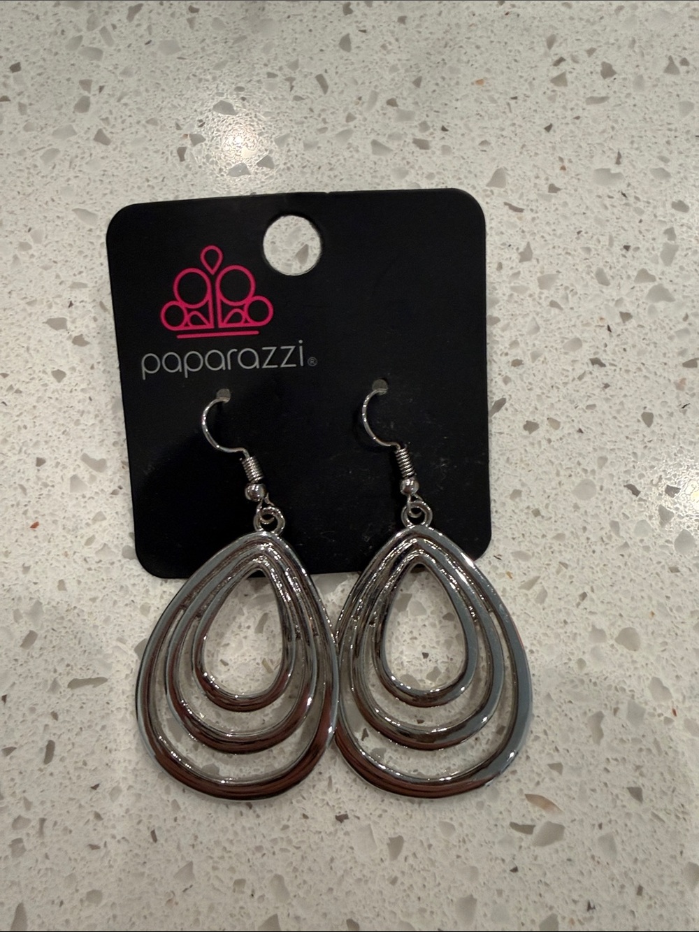 Paparazzi Polished Silver Layered Teardrop Dangle Earrings